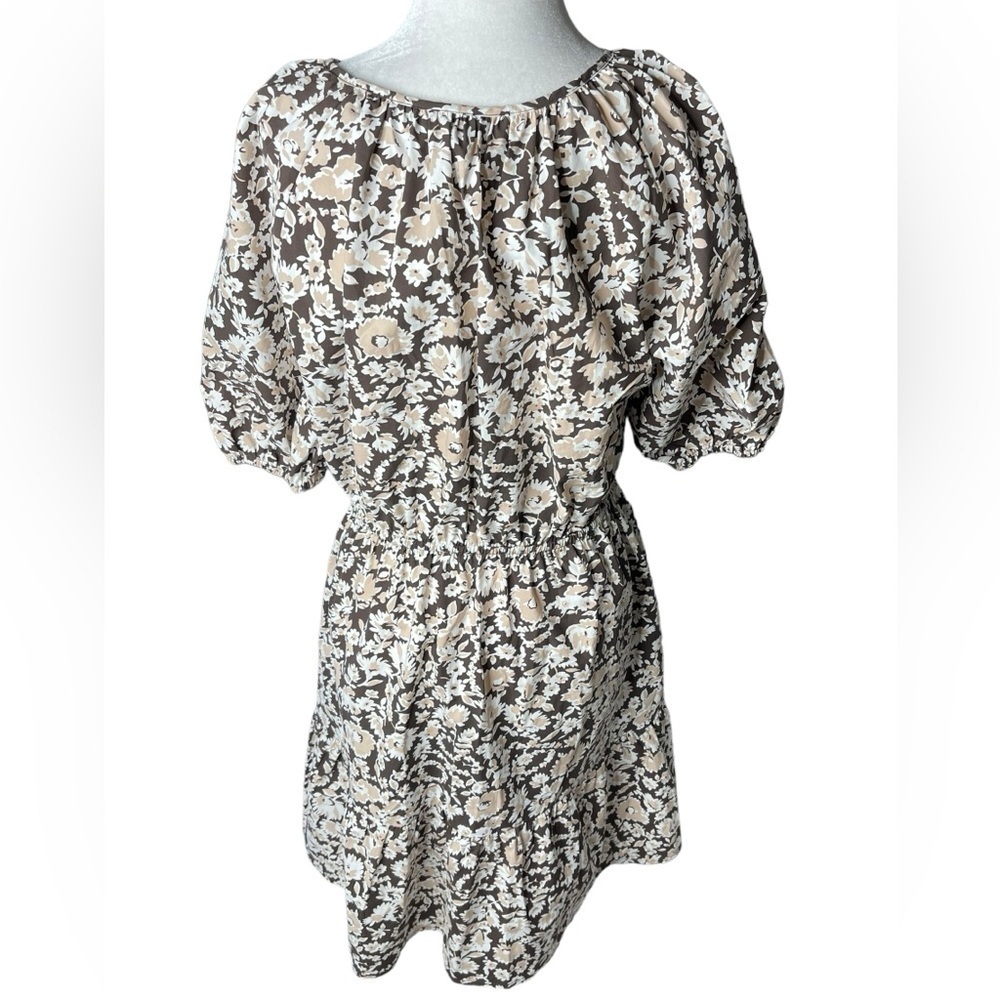 RAILS Cottagecore Ditsy Floral puff Sleeve Ruffle Hem Mini Dress Brown small - Picture 3 of 10